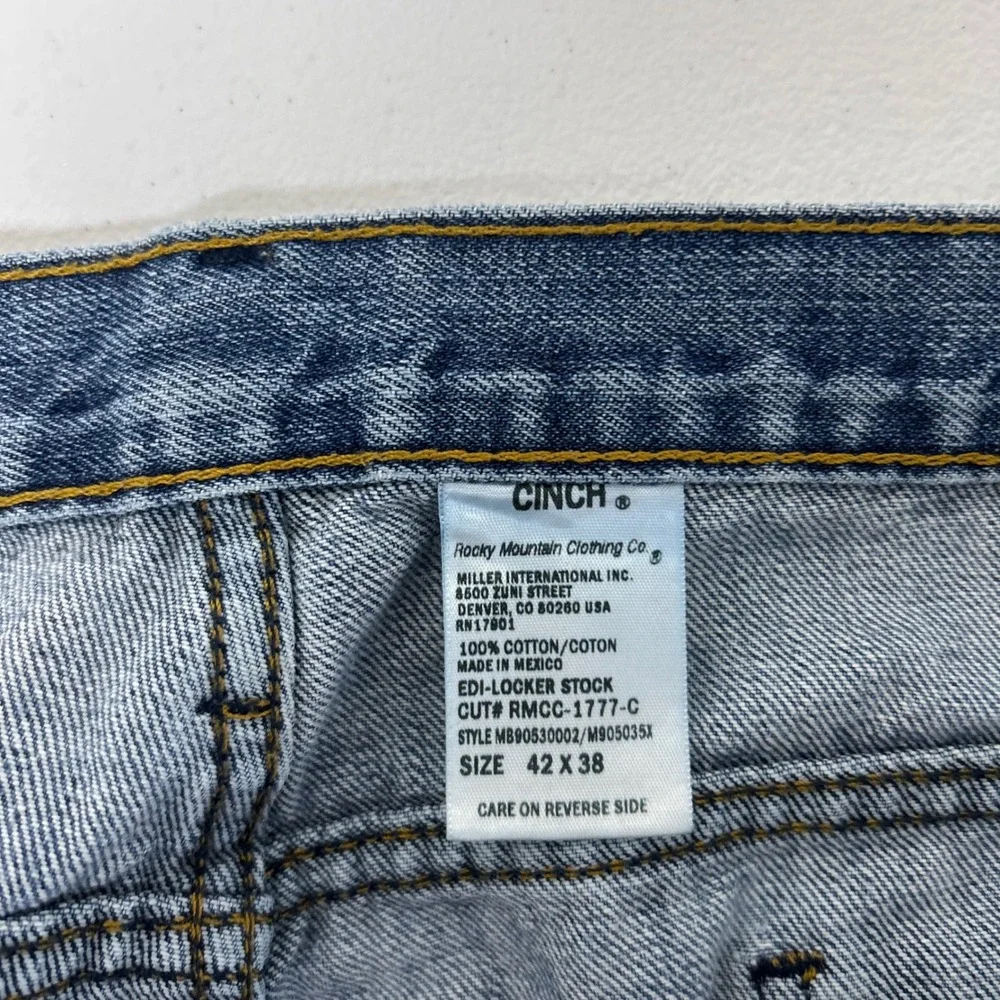 Cinch Jeans Mens 42x38 Blue Medium Wash Straight Leg Western MB90530002